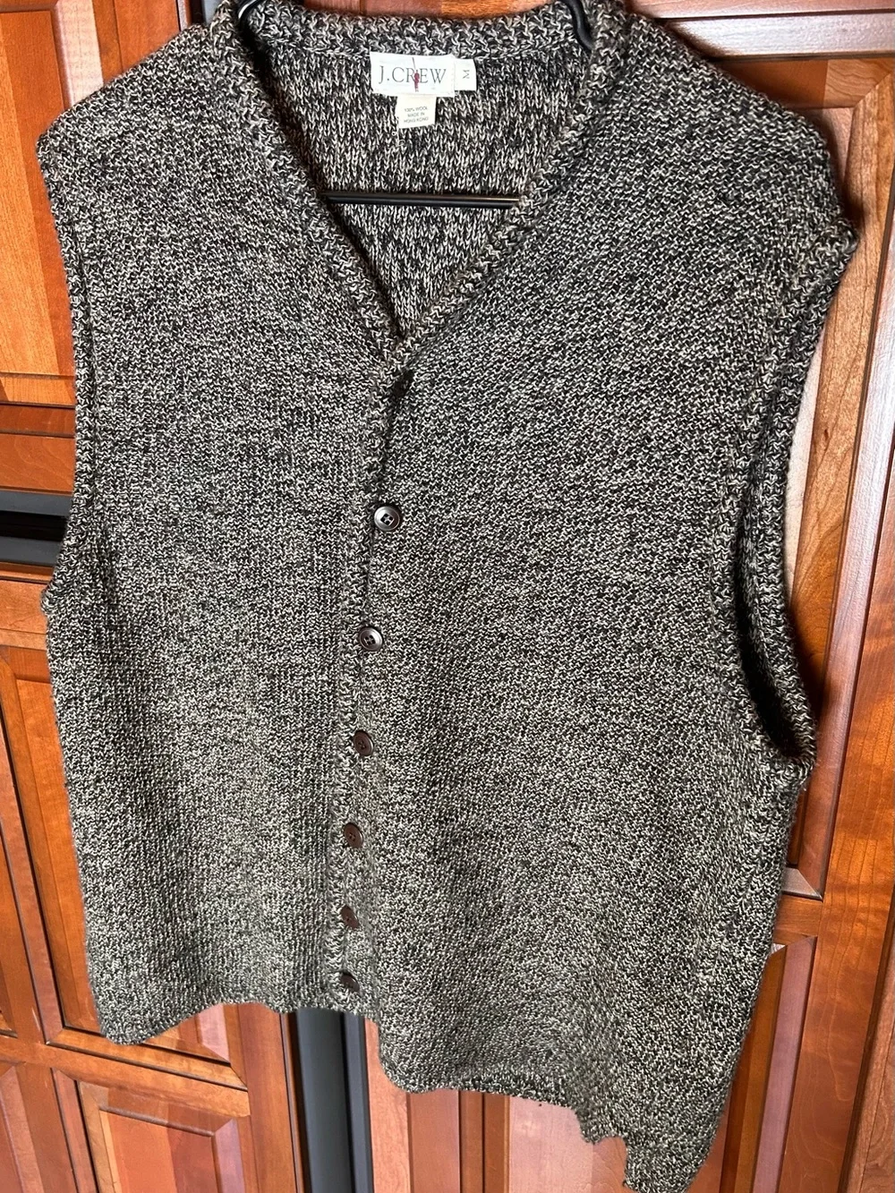 Vintage 90s J.Crew 100% Wool Marled Cardigan Sweater Vest Men’s Medium Hong Kong